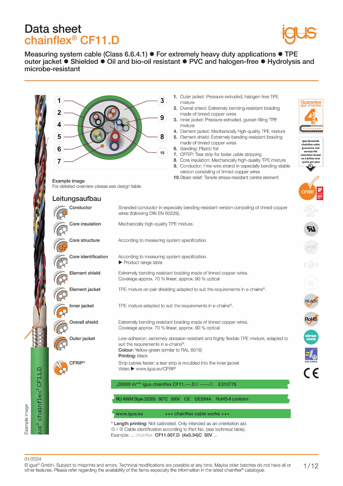 Technical data sheet chainflex® measuring system cable CF11.D