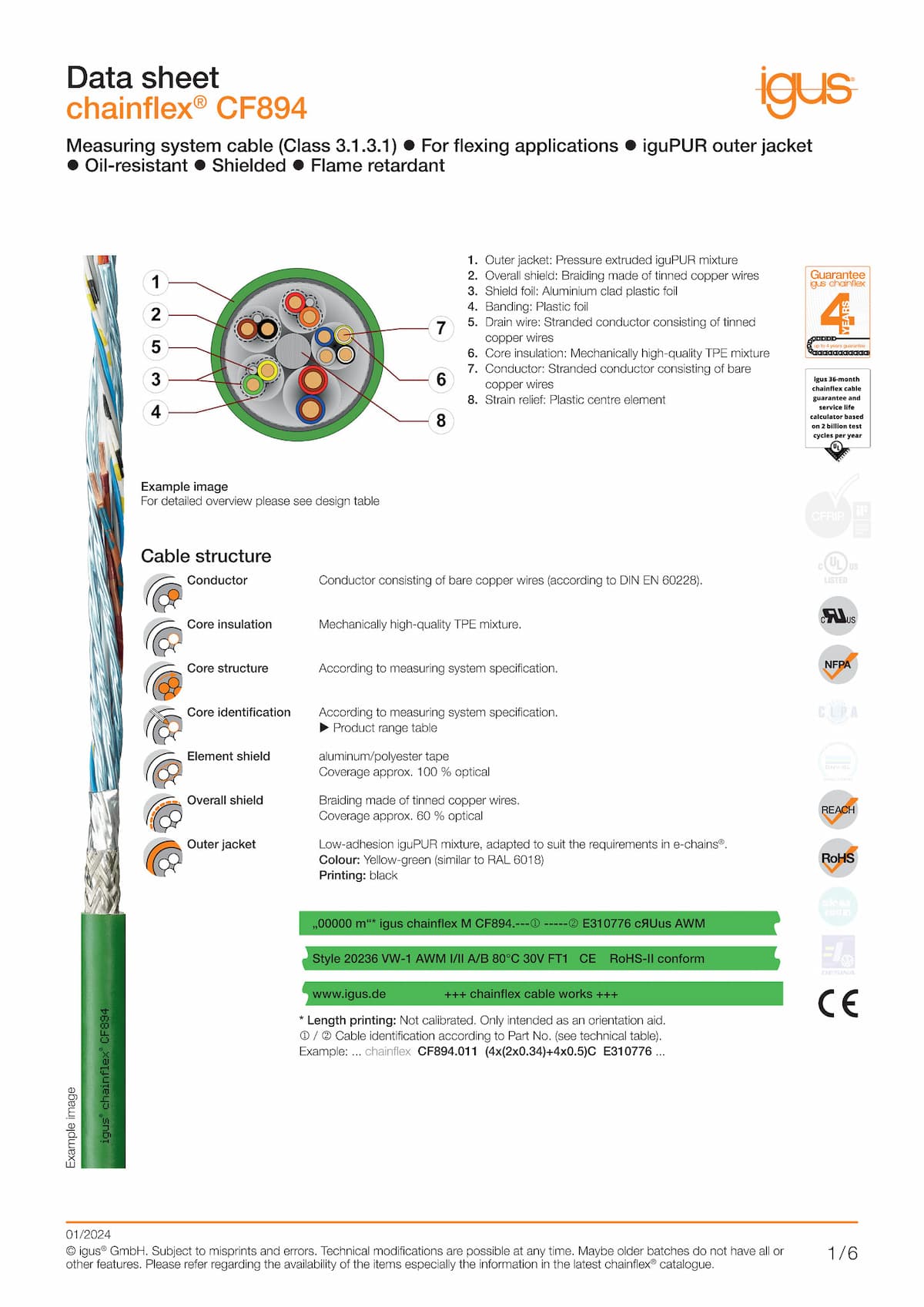 Technical data sheet chainflex® measuring system cable CF894