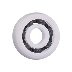 xiros® radial deep groove ball bearing, spherical outer diameter, xirodur B180, glass balls, cage made of PA, mm